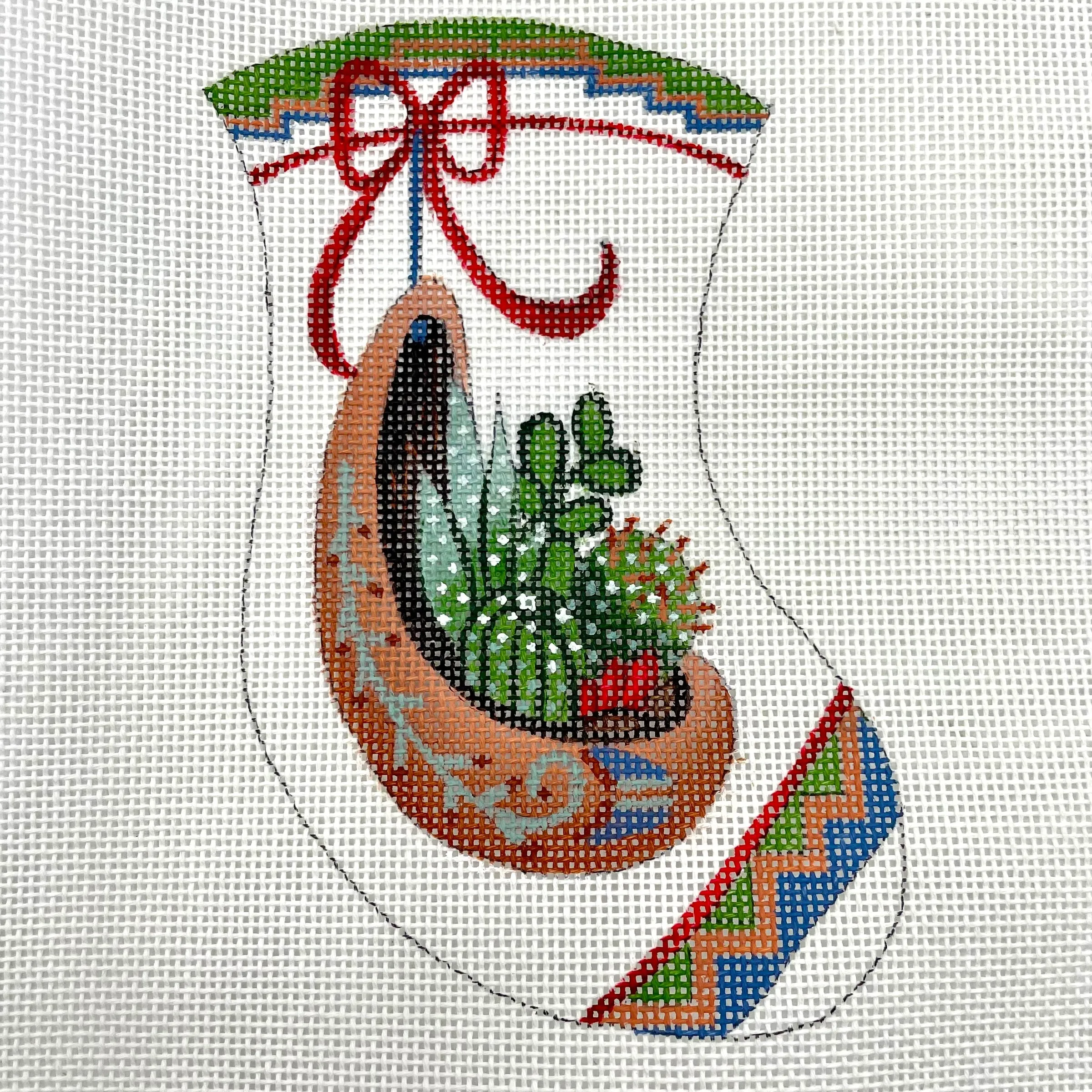 "Cactus Stocking" Hand Painted Needle Point Canvas