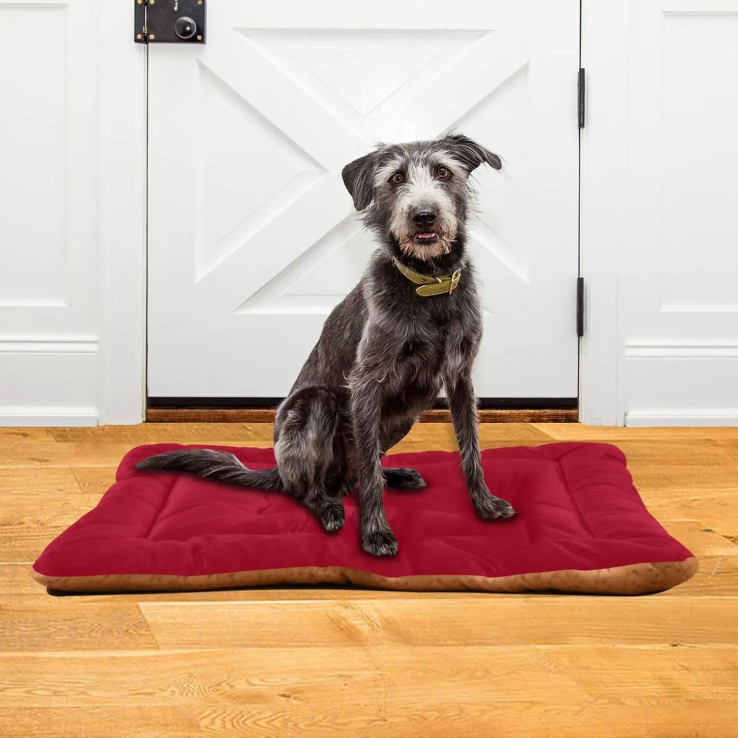 Red Solid Color Crate Pet Bed, Portable Washable Dog Cat Mat, Soft Comfortable Pet Mattress with Non-Slip Bottom for Dogs Cats Sleeping, 36 x 24 Inch