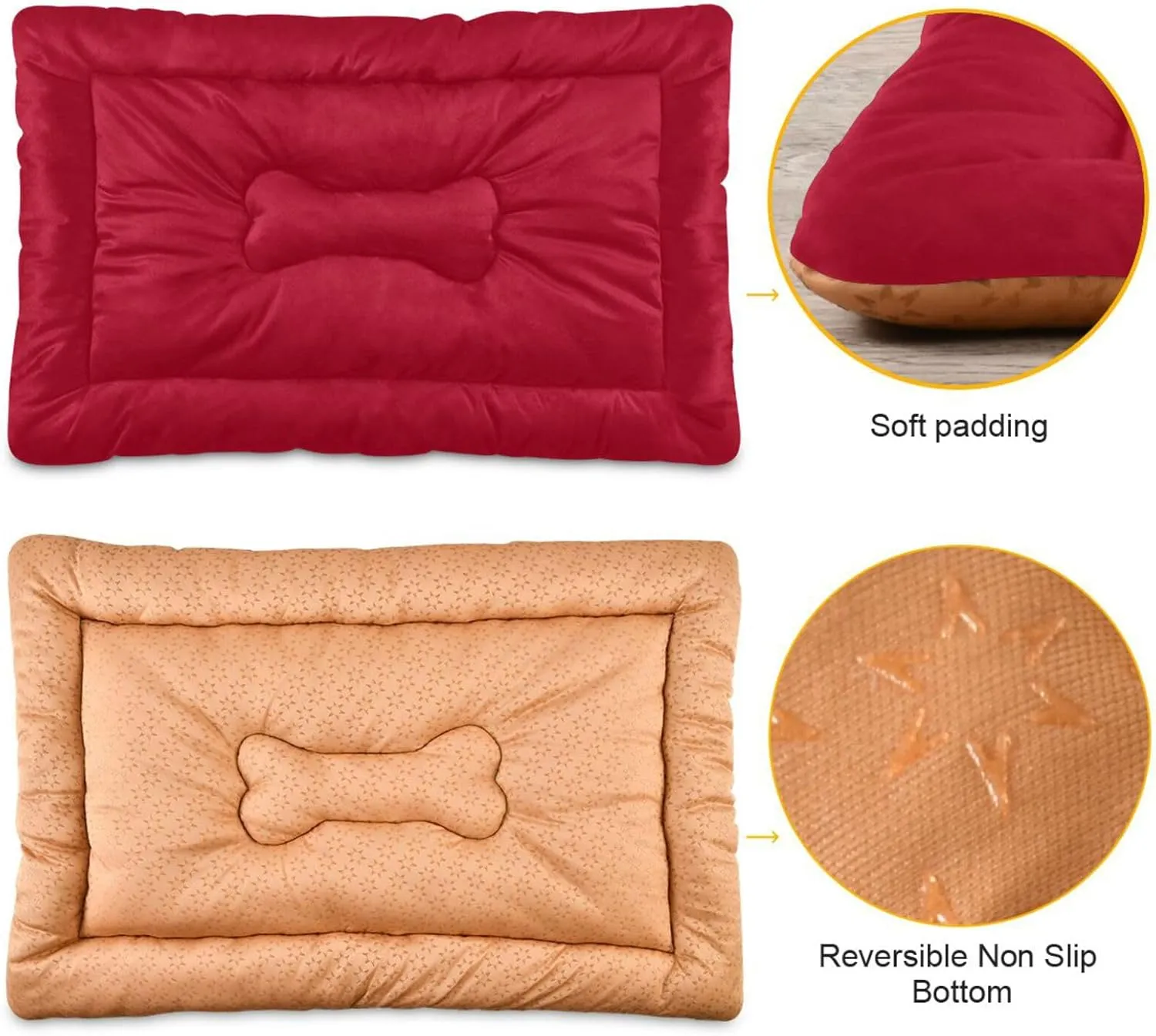 Red Solid Color Crate Pet Bed, Portable Washable Dog Cat Mat, Soft Comfortable Pet Mattress with Non-Slip Bottom for Dogs Cats Sleeping, 36 x 24 Inch