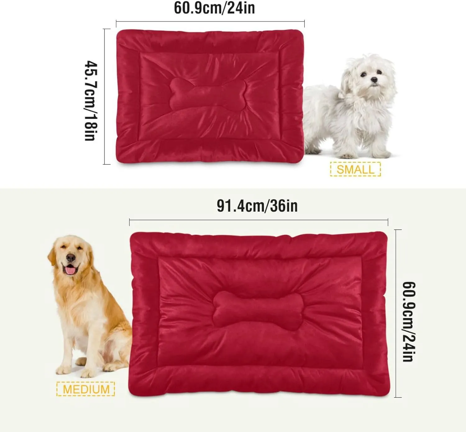 Red Solid Color Crate Pet Bed, Portable Washable Dog Cat Mat, Soft Comfortable Pet Mattress with Non-Slip Bottom for Dogs Cats Sleeping, 36 x 24 Inch