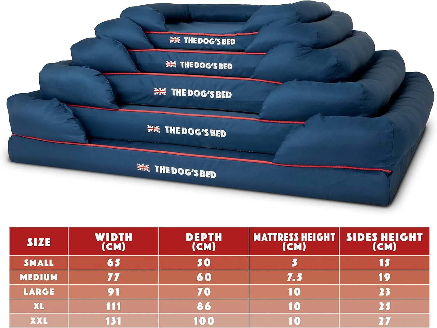 Replacement Outer Cover for The Dog's Bed Orthopedic Memory Foam Dog Bed. Washable Oxford Fabric, Medium (Blue with Red Piping UK Embroidery Flag)