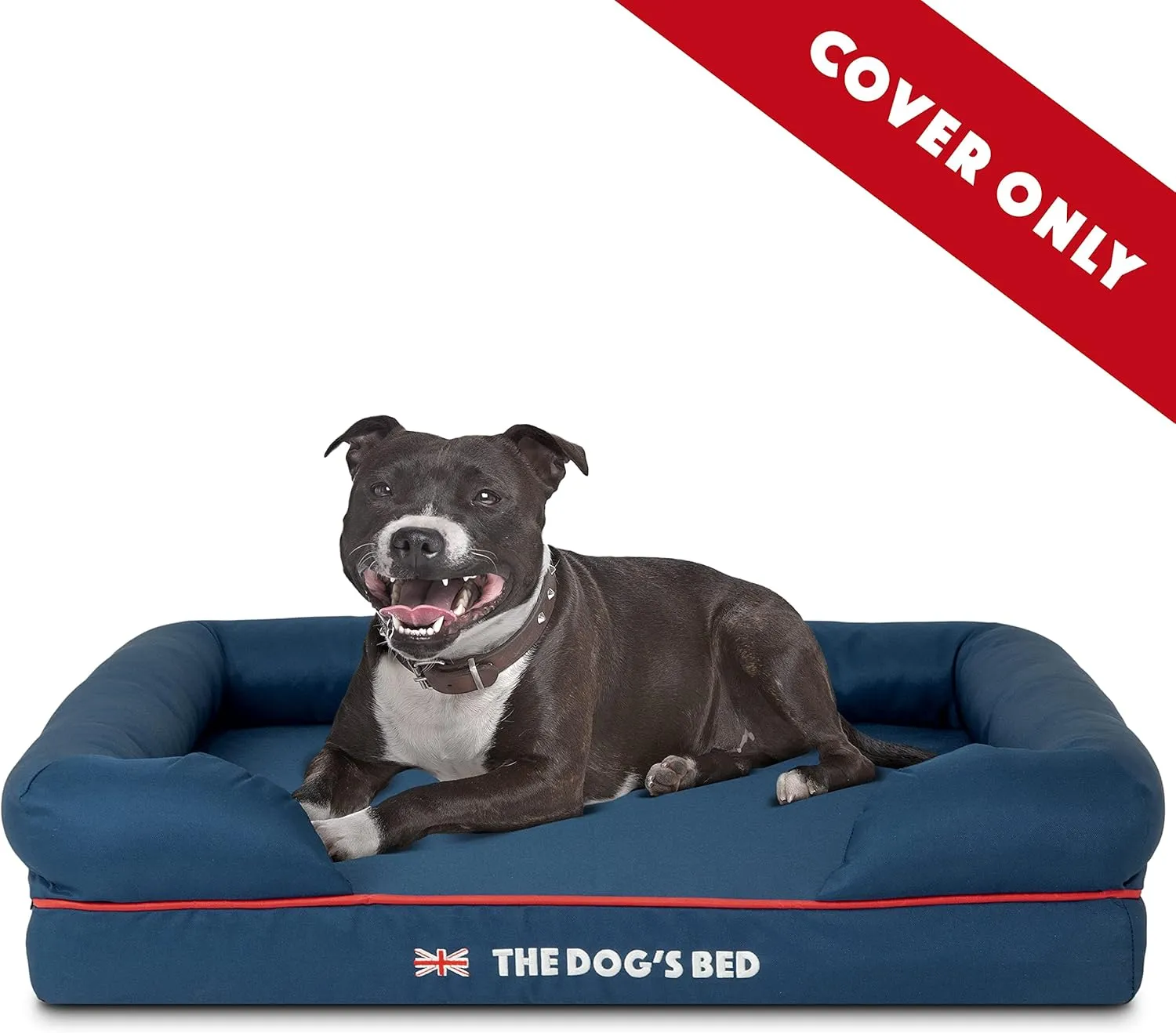 Replacement Outer Cover for The Dog's Bed Orthopedic Memory Foam Dog Bed. Washable Oxford Fabric, Medium (Blue with Red Piping UK Embroidery Flag)
