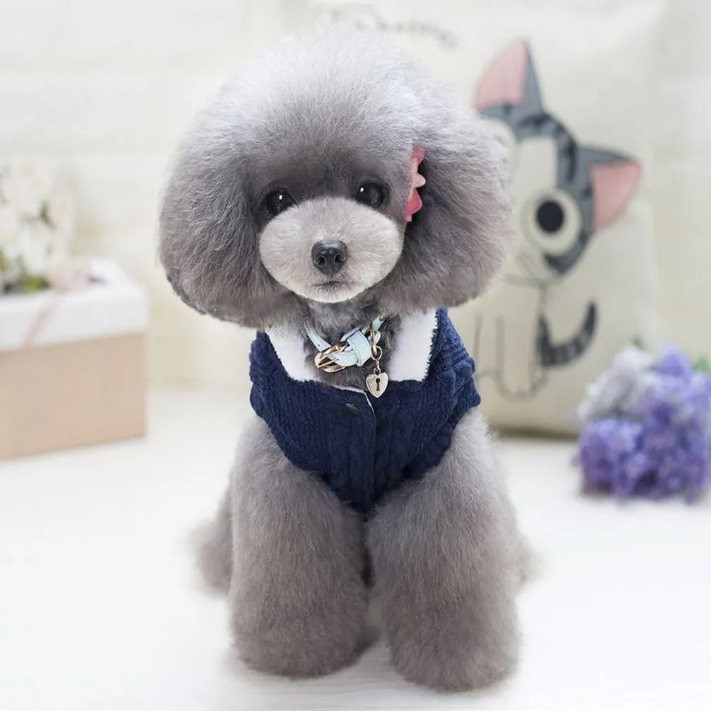 SMALLLEE_LUCKY_STORE Pet Soft Cable Knit Hooded Sweater Coat for Small Dog Cat Boy Girl Fleece Lined Winter Jacket Hoodie Cardigan Warm Puppy Clothes,Blue S