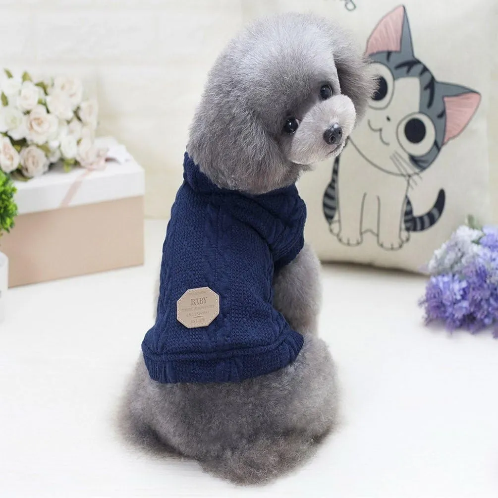 SMALLLEE_LUCKY_STORE Pet Soft Cable Knit Hooded Sweater Coat for Small Dog Cat Boy Girl Fleece Lined Winter Jacket Hoodie Cardigan Warm Puppy Clothes,Blue S