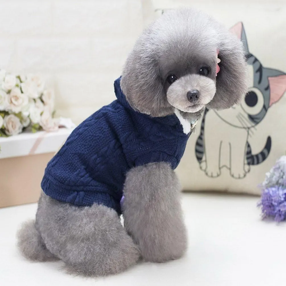 SMALLLEE_LUCKY_STORE Pet Soft Cable Knit Hooded Sweater Coat for Small Dog Cat Boy Girl Fleece Lined Winter Jacket Hoodie Cardigan Warm Puppy Clothes,Blue S