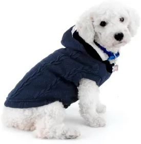 SMALLLEE_LUCKY_STORE Pet Soft Cable Knit Hooded Sweater Coat for Small Dog Cat Boy Girl Fleece Lined Winter Jacket Hoodie Cardigan Warm Puppy Clothes,Blue S