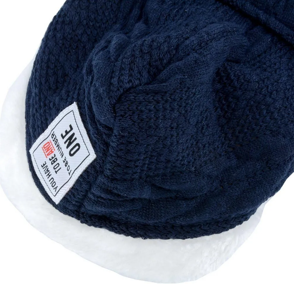 SMALLLEE_LUCKY_STORE Pet Soft Cable Knit Hooded Sweater Coat for Small Dog Cat Boy Girl Fleece Lined Winter Jacket Hoodie Cardigan Warm Puppy Clothes,Blue S