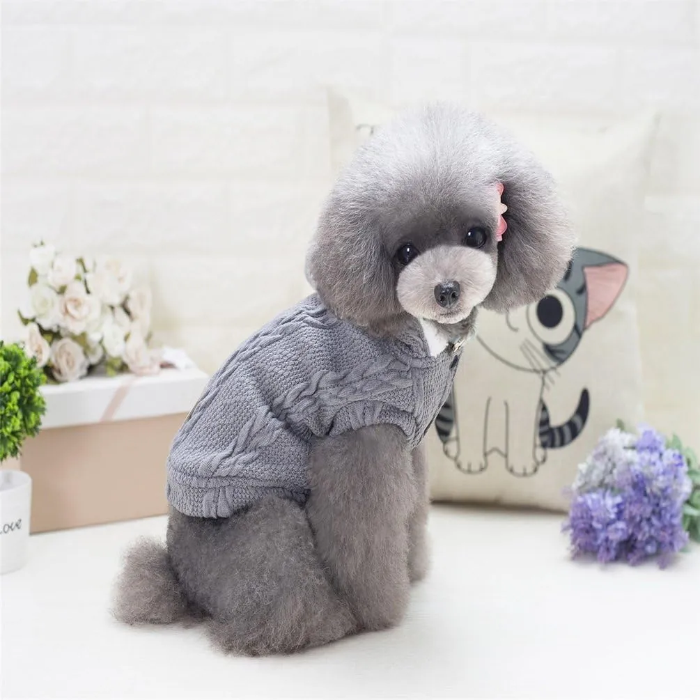SMALLLEE_LUCKY_STORE Pet Soft Cable Knit Hooded Sweater Coat for Small Dog Cat Boy Girl Fleece Lined Winter Jacket Hoodie Cardigan Warm Puppy Clothes,Grey S