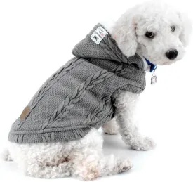 SMALLLEE_LUCKY_STORE Pet Soft Cable Knit Hooded Sweater Coat for Small Dog Cat Boy Girl Fleece Lined Winter Jacket Hoodie Cardigan Warm Puppy Clothes,Grey S