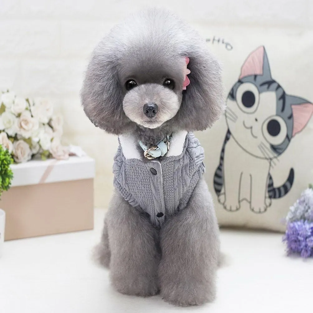 SMALLLEE_LUCKY_STORE Pet Soft Cable Knit Hooded Sweater Coat for Small Dog Cat Boy Girl Fleece Lined Winter Jacket Hoodie Cardigan Warm Puppy Clothes,Grey S