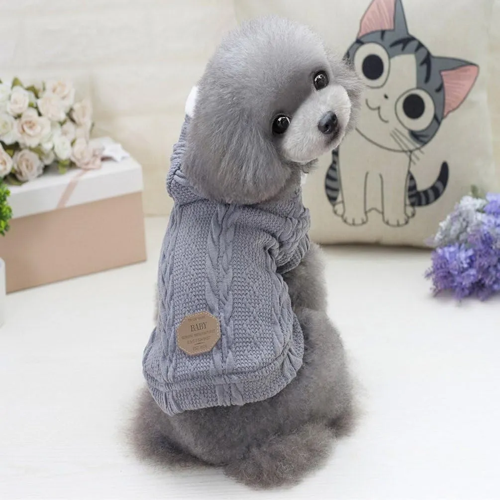 SMALLLEE_LUCKY_STORE Pet Soft Cable Knit Hooded Sweater Coat for Small Dog Cat Boy Girl Fleece Lined Winter Jacket Hoodie Cardigan Warm Puppy Clothes,Grey S