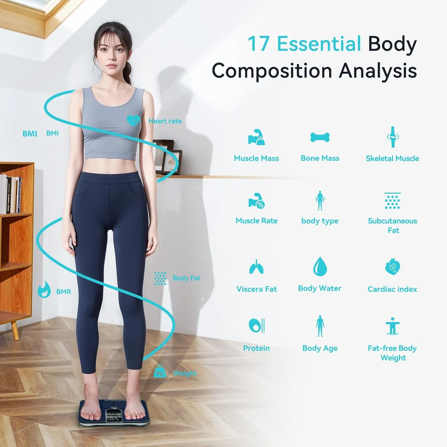 Smart Scales for Body Weight, Dual Screen Display Digital Bathroom Scale High Accuracy Analyze 17 Body Composition Metrics Weight Watchers Scale for Body Weight Fat
