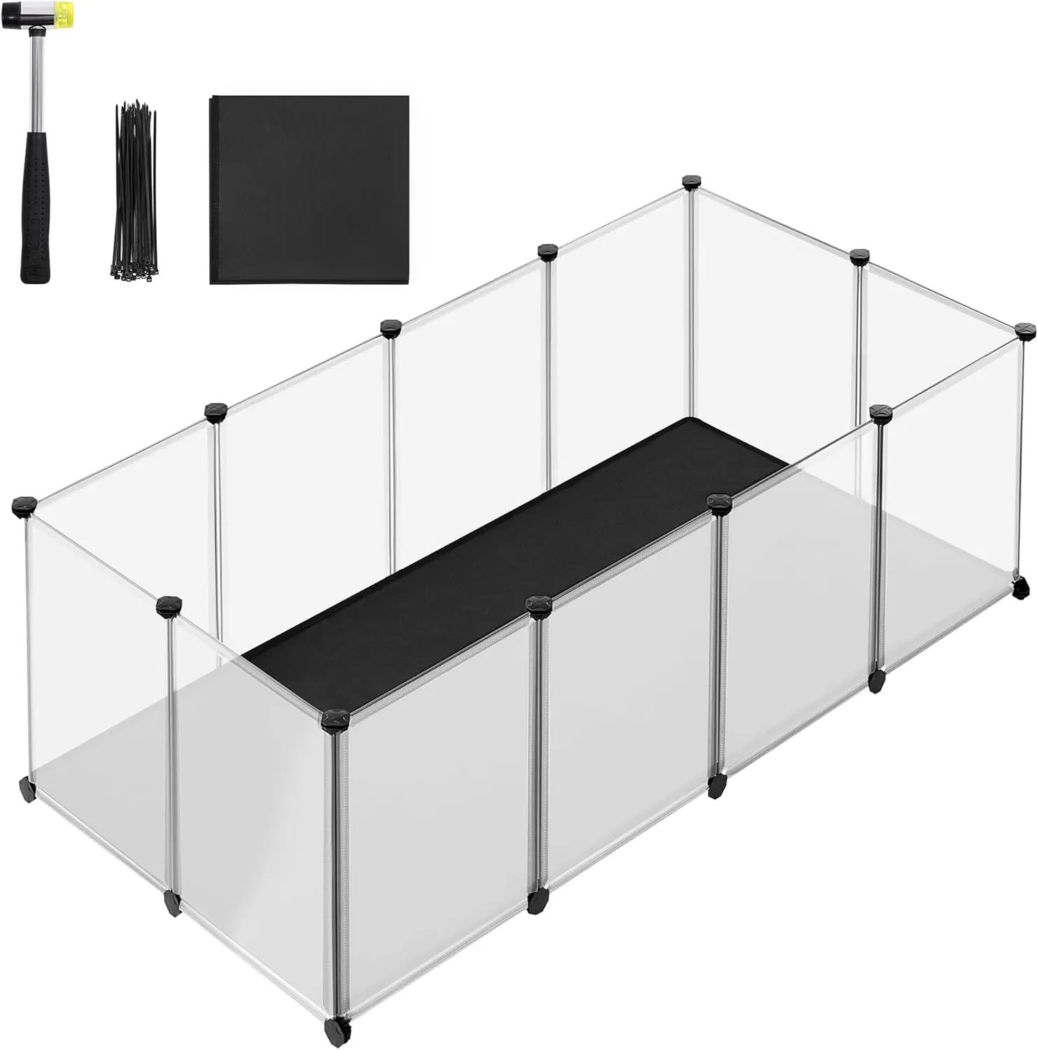 SONGMICS Guinea Pig Playpen, Removable Oxford Fabric Mat, Small Animal Pen, Pet Fence Indoor, DIY Plastic Enclosure for Hamsters, Rabbits, Hedgehogs, 56.3 x 28.7 x 18.1 Inches, White ULPC012W01
