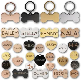 Stainless Steel Dog & Cat Tags - Personalized Pet ID Tags, Engraved on Both Sides - Bone, Heart & Round-Shaped (Bone, Small)