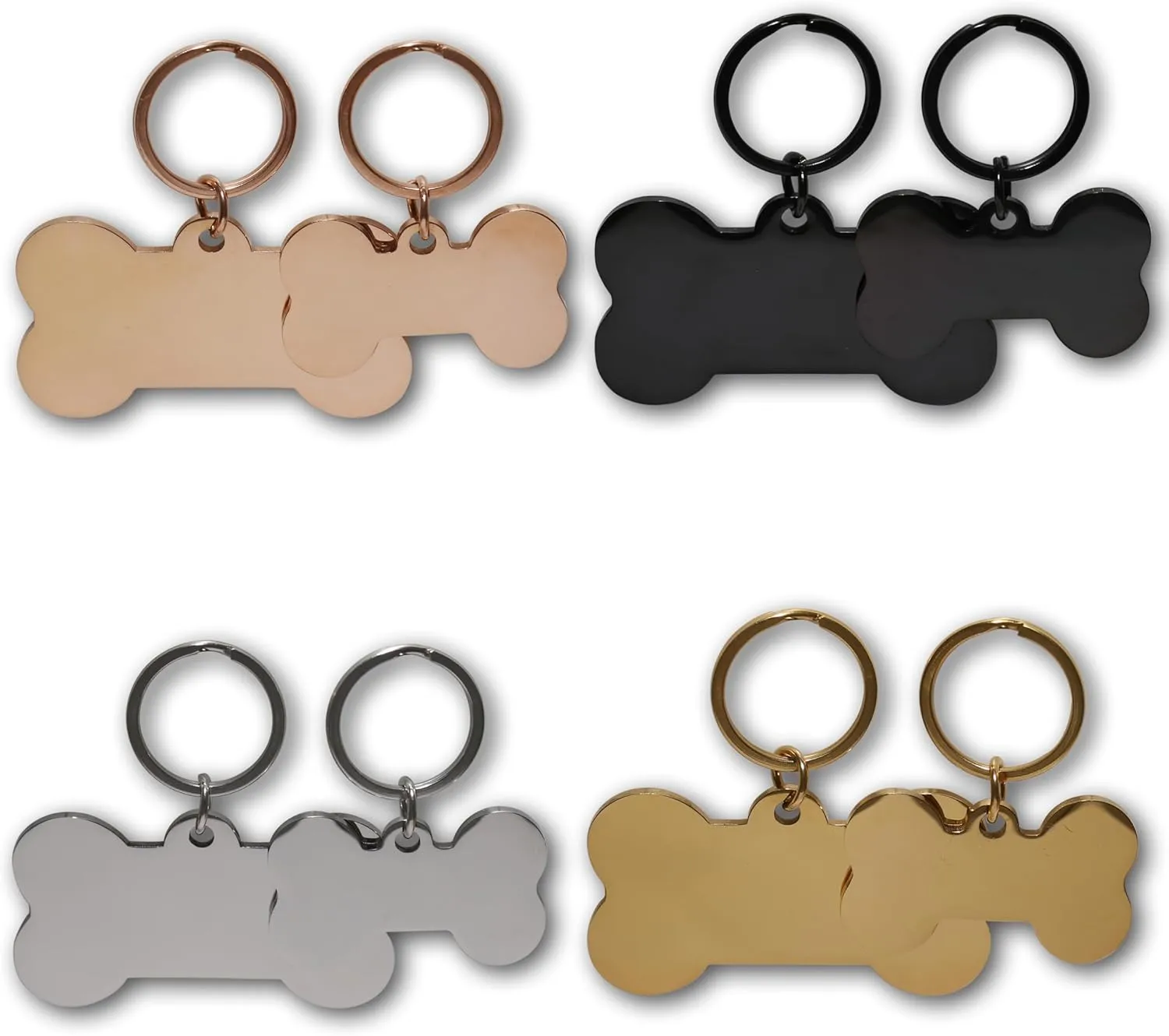 Stainless Steel Dog & Cat Tags - Personalized Pet ID Tags, Engraved on Both Sides - Bone, Heart & Round-Shaped (Bone, Small)