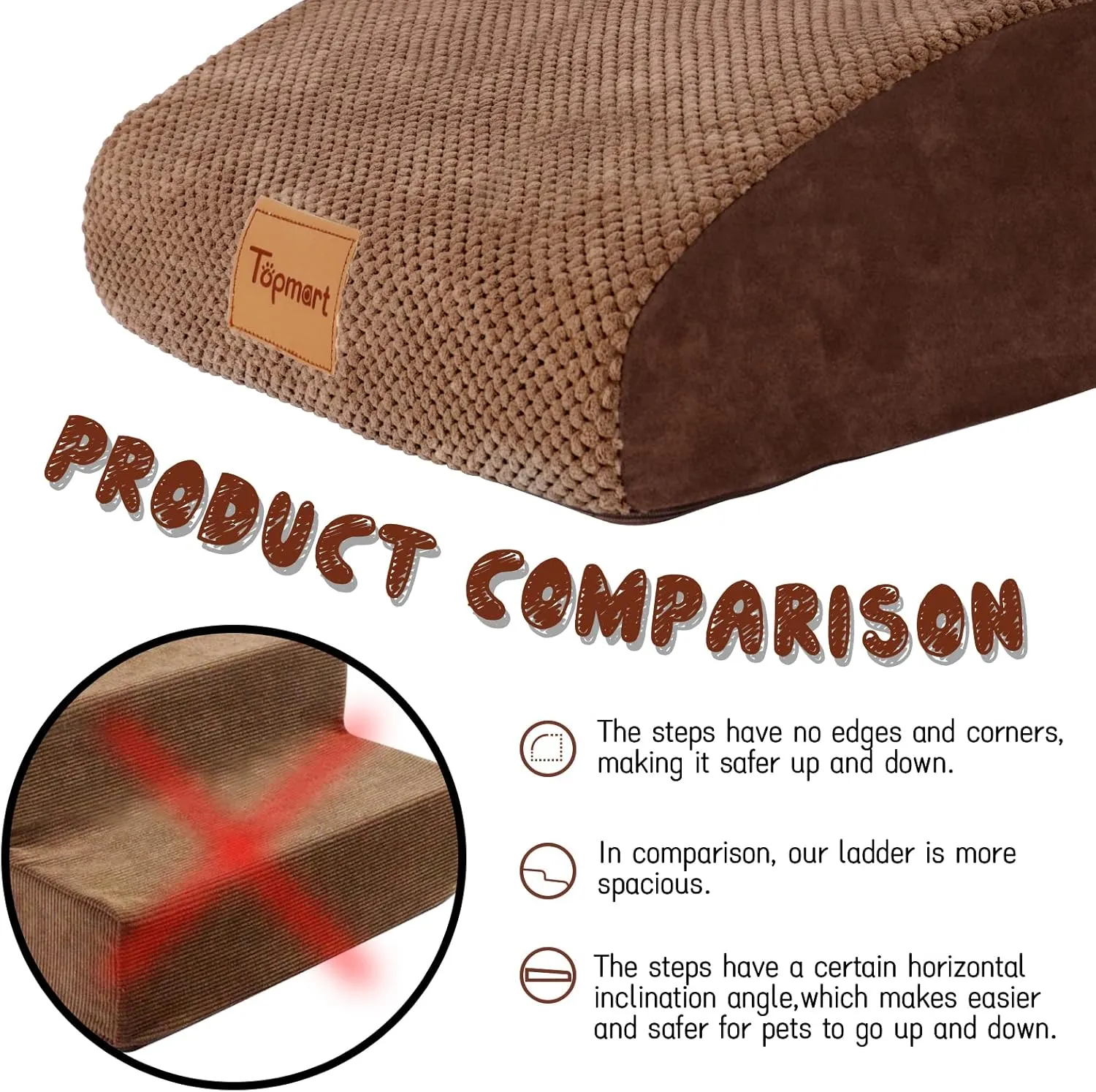 Topmart High Density Extended Foam Dog Ramp&Steps 2 Tiers,11.8" High,Non-Slip Dog Stairs,Soft Foam Pet Ladder with Waterproof Cover,Best for Injured,Older Cats,Pets with Joint Pain
