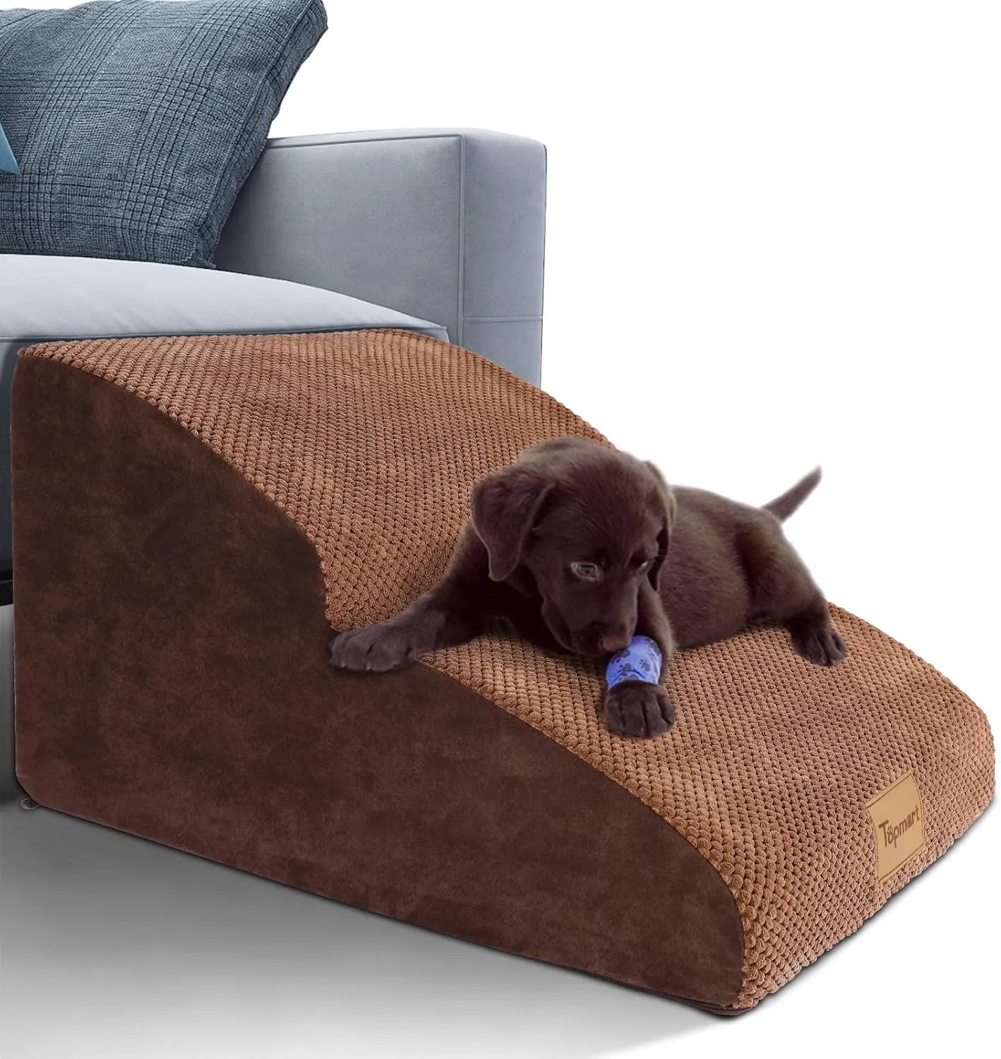 Topmart High Density Extended Foam Dog Ramp&Steps 2 Tiers,11.8" High,Non-Slip Dog Stairs,Soft Foam Pet Ladder with Waterproof Cover,Best for Injured,Older Cats,Pets with Joint Pain