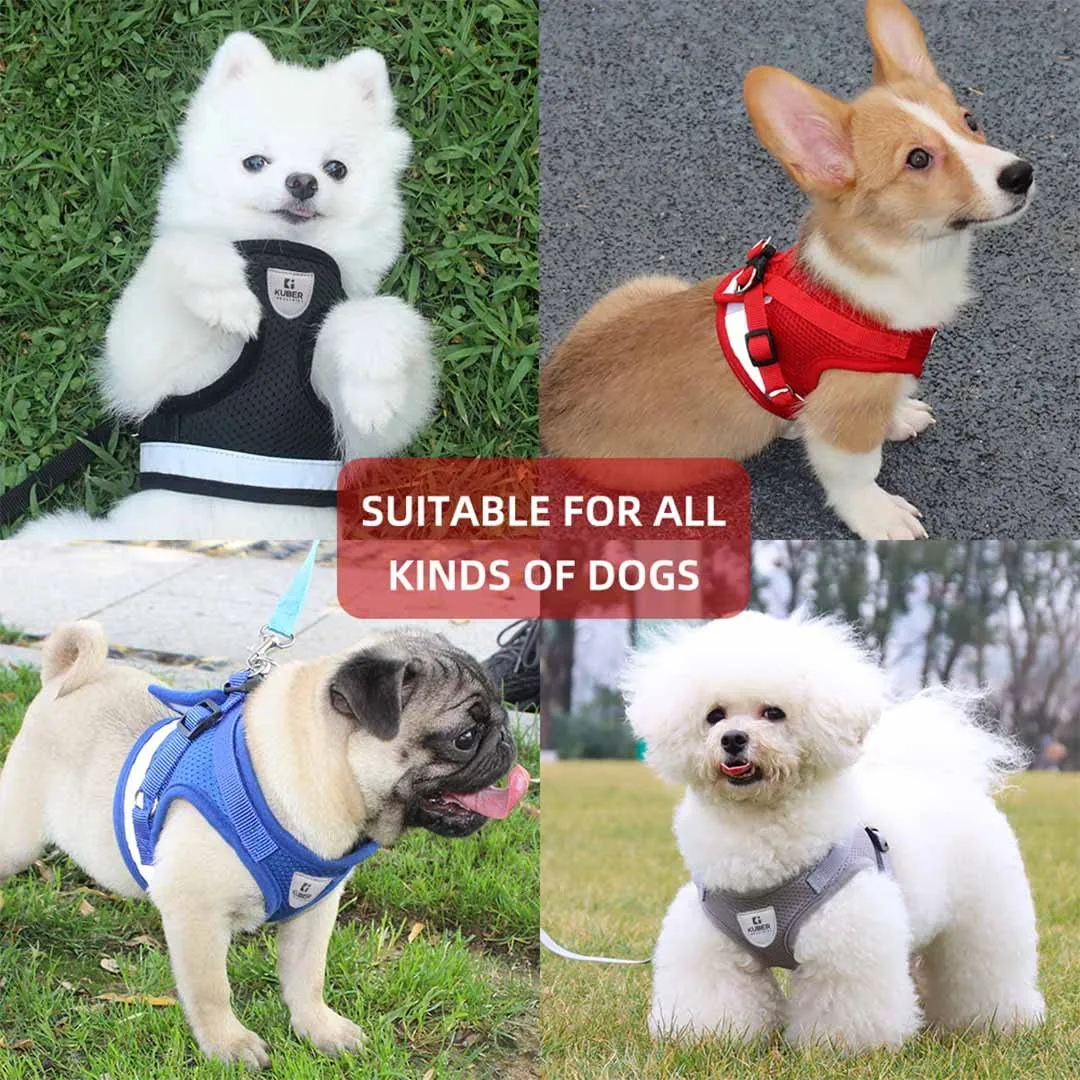 Urbane Home Reflective Dog Harness With Adjustable Leash|Breathable Polyester Mesh Fabric |Medium Size|HT-844|Comfortable No-Pull Grip|Quick Release Buckles|Easy On - Easy Off Harness|Grey