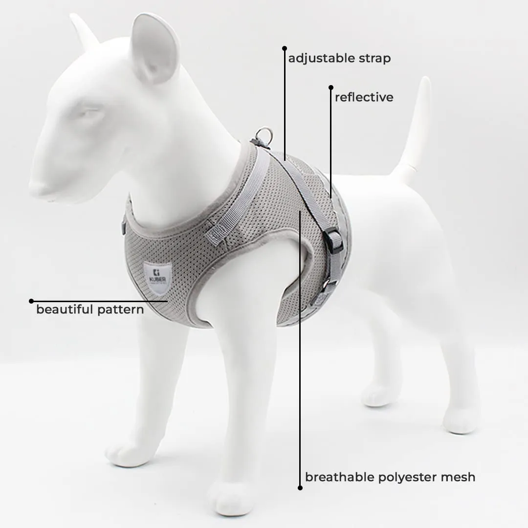 Urbane Home Reflective Dog Harness With Adjustable Leash|Breathable Polyester Mesh Fabric |Medium Size|HT-844|Comfortable No-Pull Grip|Quick Release Buckles|Easy On - Easy Off Harness|Grey