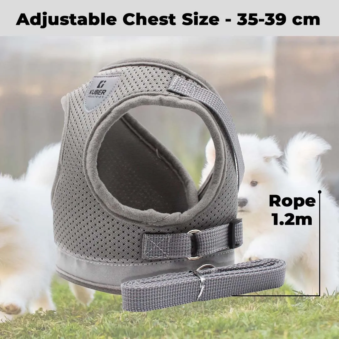 Urbane Home Reflective Dog Harness With Adjustable Leash|Breathable Polyester Mesh Fabric |Medium Size|HT-844|Comfortable No-Pull Grip|Quick Release Buckles|Easy On - Easy Off Harness|Grey