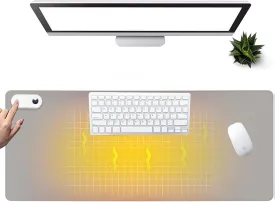 Warm Desk Pad, Heated Mouse Pad, Keyboard Mat, Electric Heating Desk Pad with 5 Heating Levels & 3 Hours Auto Shut-Off, PU Leather Office Desk Mat, 31.5" x 13" Large (Grey)
