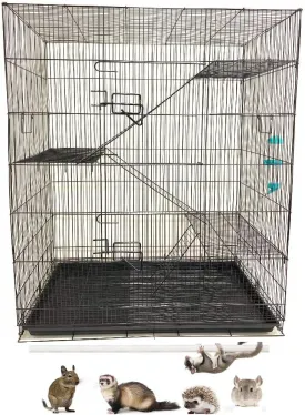 X-Large 4-Levels Ferret Chinchilla Hamster Suger Glider Gerbil Rats Mouse Mice Guinea Pig Rodent Degu Dagus Squirrel Small Animal Critter Cage with Tight 3/8-Inch Bar Spacing
