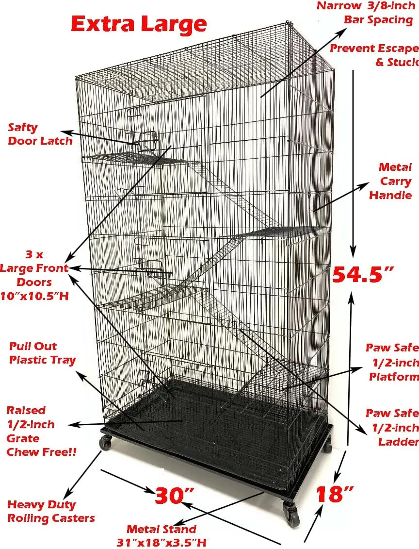 X-Large 5-Levels Chewproof Tight 3/8-inch Bar Spacing Guinea Pig Hamster Rodent Degu Dagus Ferret Chinchilla Sugar Glider Squirrel Rat Mice Rabbit Cat Critter Metal Cage with Removable Rolling Stand