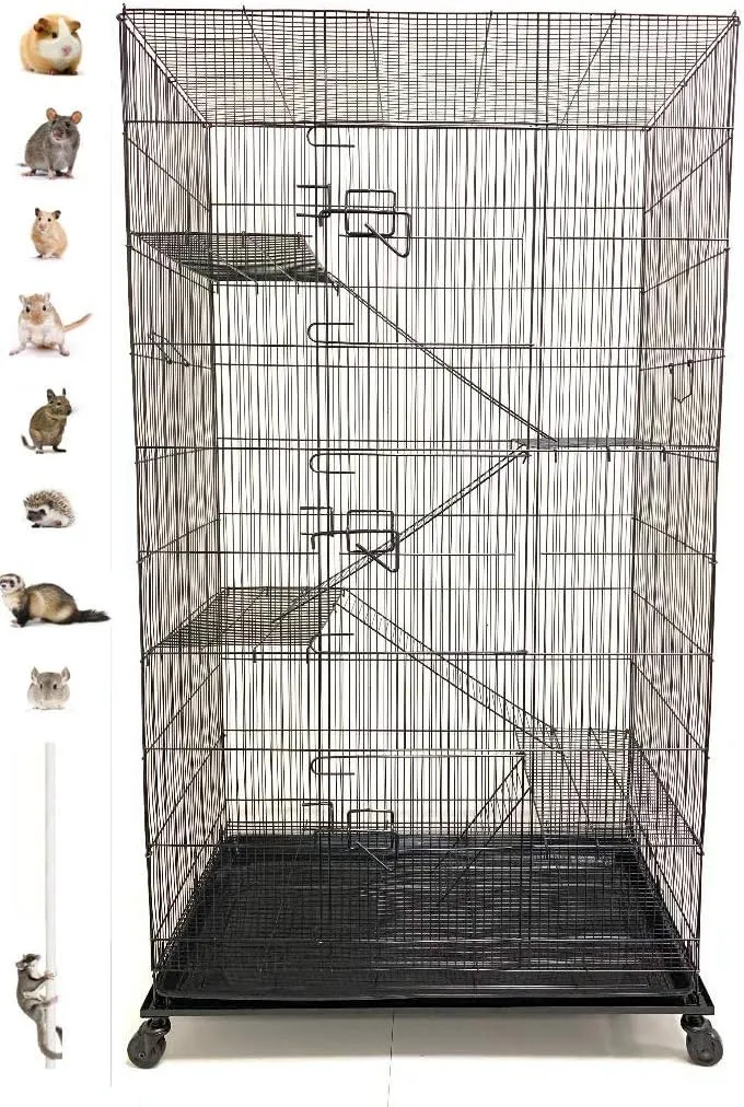 X-Large 5-Levels Chewproof Tight 3/8-inch Bar Spacing Guinea Pig Hamster Rodent Degu Dagus Ferret Chinchilla Sugar Glider Squirrel Rat Mice Rabbit Cat Critter Metal Cage with Removable Rolling Stand