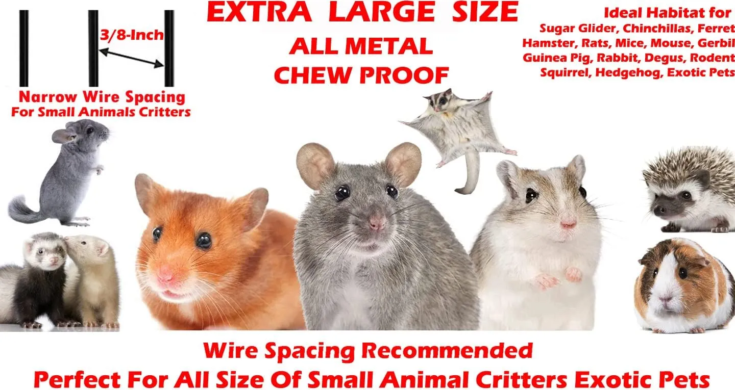 X-Large 5-Levels Chewproof Tight 3/8-inch Bar Spacing Guinea Pig Hamster Rodent Degu Dagus Ferret Chinchilla Sugar Glider Squirrel Rat Mice Rabbit Cat Critter Metal Cage with Removable Rolling Stand
