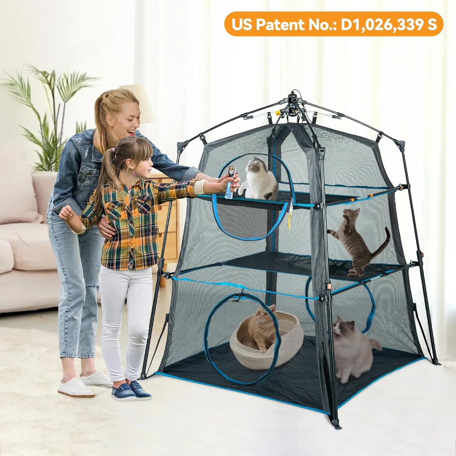 X-Large Triple Catio Outdoor Cat Enclosure,Pop Up Cat Tent Outdoor Weatherproof & Sunproof with Waterproof Floor, Foladable and Portable for Patio, Deck,Camping, Indoors & Outdoors(Patented)