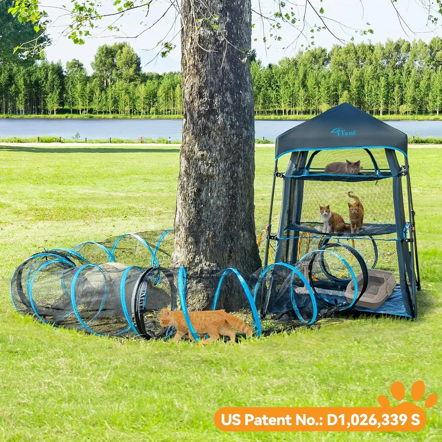 X-Large Triple Catio Outdoor Cat Enclosure,Pop Up Cat Tent Outdoor Weatherproof & Sunproof with Waterproof Floor, Foladable and Portable for Patio, Deck,Camping, Indoors & Outdoors(Patented)