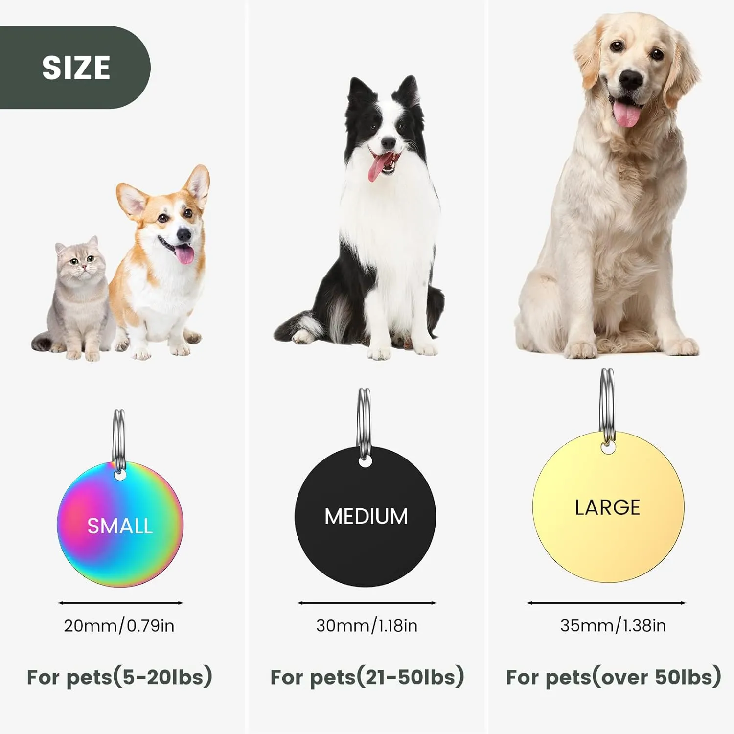 YEHANTI Pet ID Tag Engraved Dog Tags and Cat Tags, Durable Stainless Steel Personalized Dog Tags with 8 Lines of Customizable Text Available, Custom Identification Tag, Laser Deep Engraving (Round)