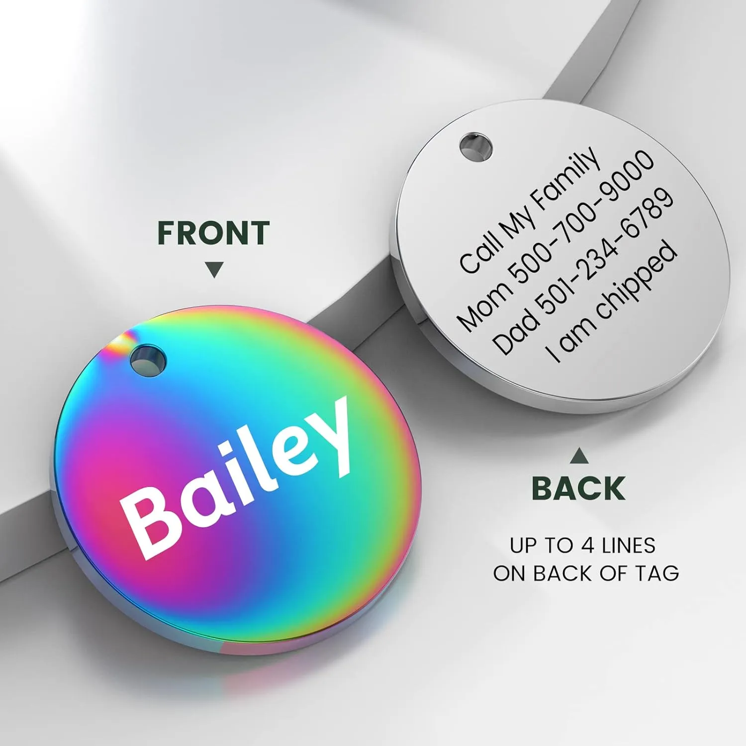 YEHANTI Pet ID Tag Engraved Dog Tags and Cat Tags, Durable Stainless Steel Personalized Dog Tags with 8 Lines of Customizable Text Available, Custom Identification Tag, Laser Deep Engraving (Round)