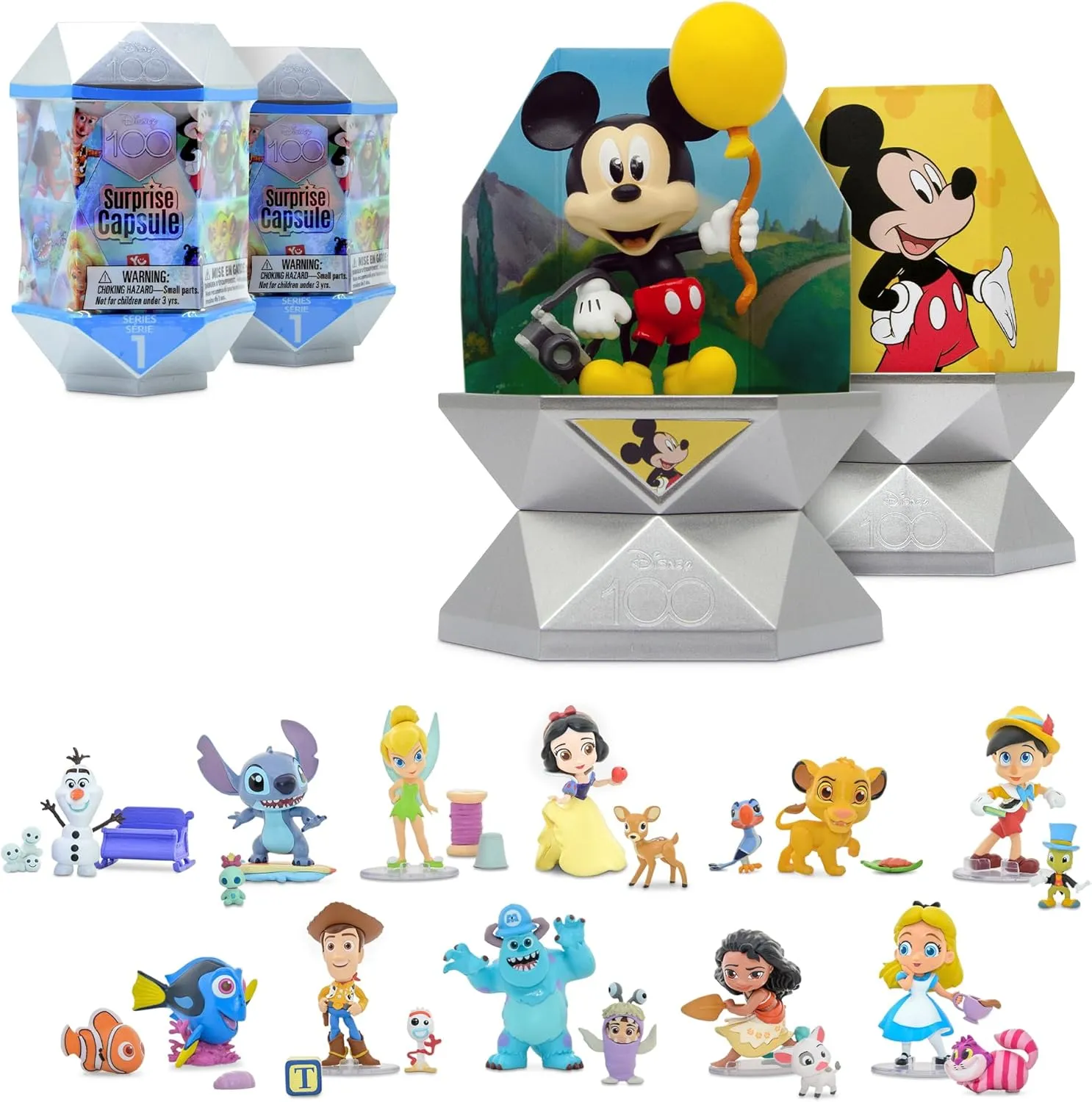 YuMe Disney 100 Series Mystery Capsule Blind Box with Surprise Characters Figurines Toys 2 Pack